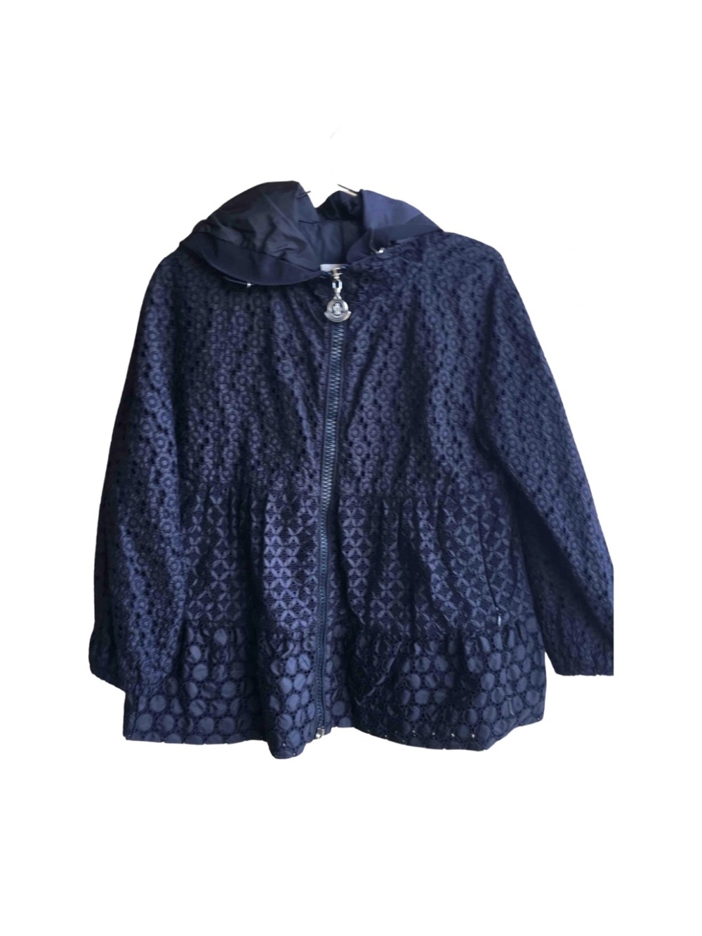 Moncler Navy Hooded Lace-Texture Bomber Jacket